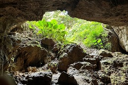 岡谷南高校 2学年修学旅行で沖縄のガマを見学した際の洞窟内部の様子